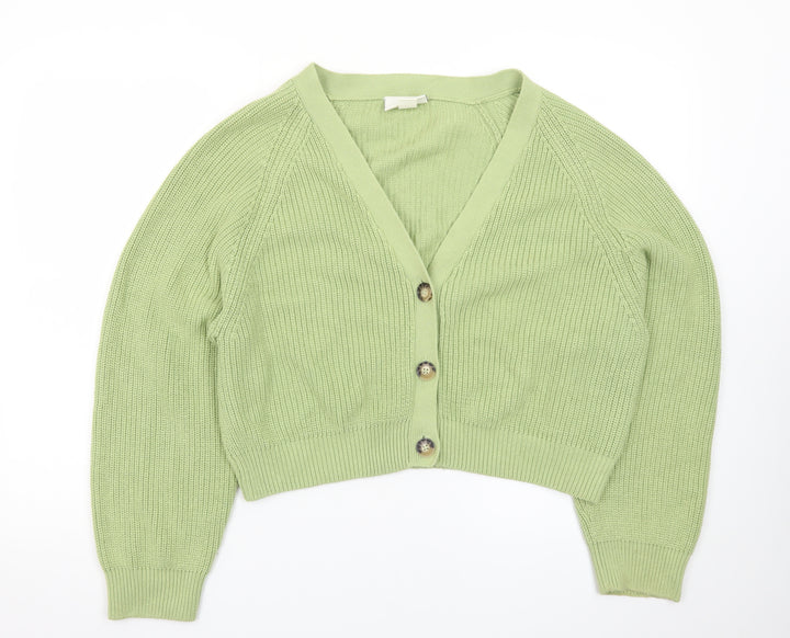 Monki Women's Green Chunky Knit V-Neck Cardigan Size M