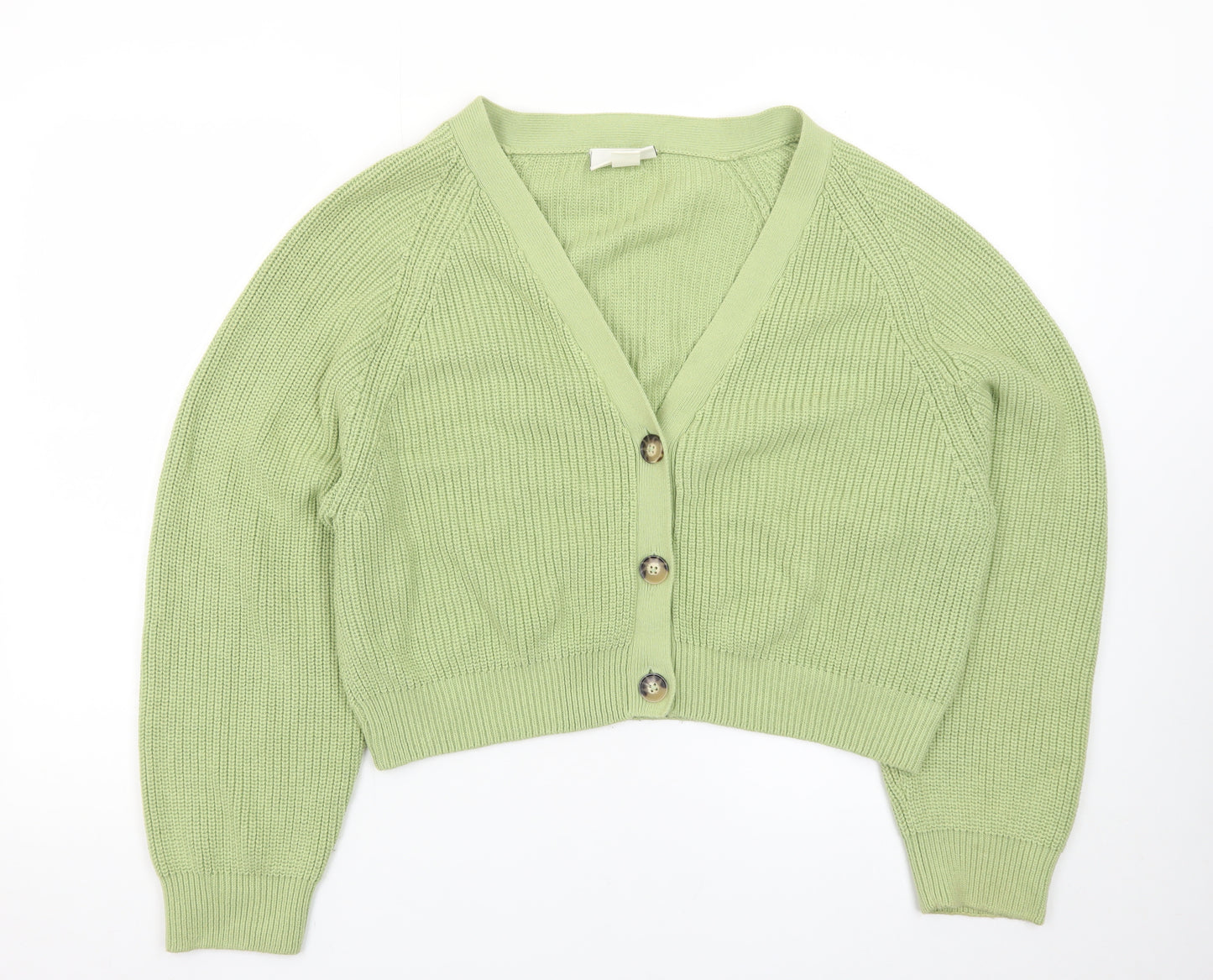 Monki Women's Green Chunky Knit V-Neck Cardigan Size M