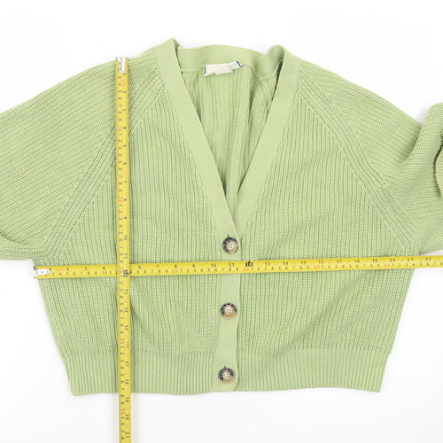 Monki Women's Green Chunky Knit V-Neck Cardigan Size M