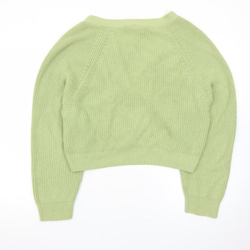 Monki Women's Green Chunky Knit V-Neck Cardigan Size M