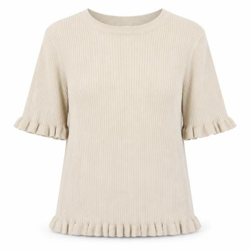 Marks and Spencer Women Beige Ruffle Knit Short Sleeve Jumper L