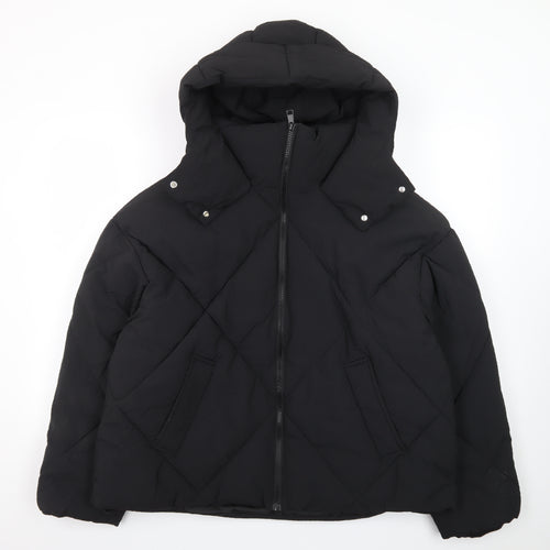 Next Womens Black Hooded Quilted Puffer Jacket Size M