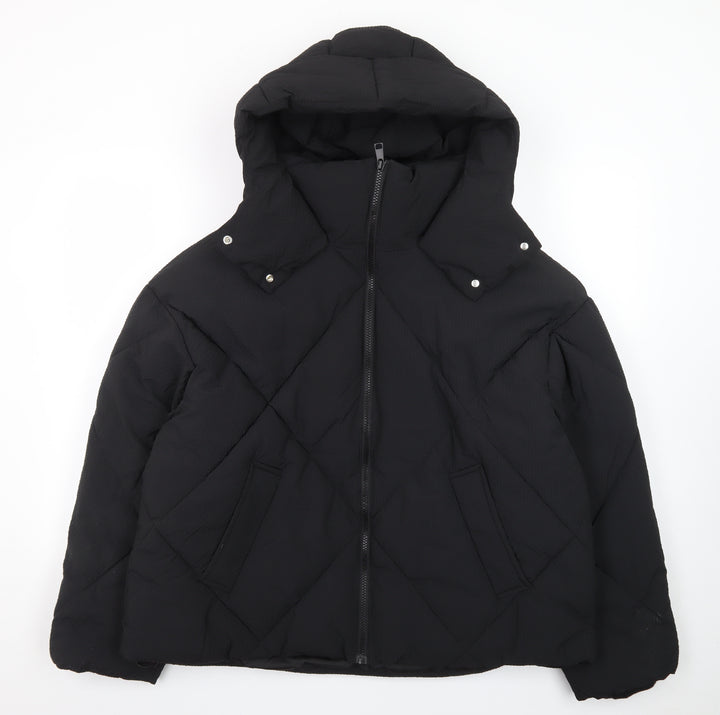 Next Womens Black Hooded Quilted Puffer Jacket Size M