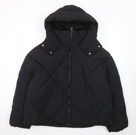 Next Womens Black Hooded Quilted Puffer Jacket Size M