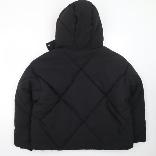 Next Womens Black Hooded Quilted Puffer Jacket Size M