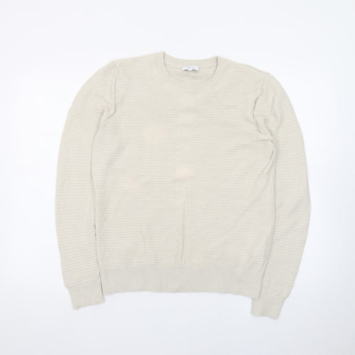 Reiss Men's Beige Cotton Crew Neck Pullover Jumper M