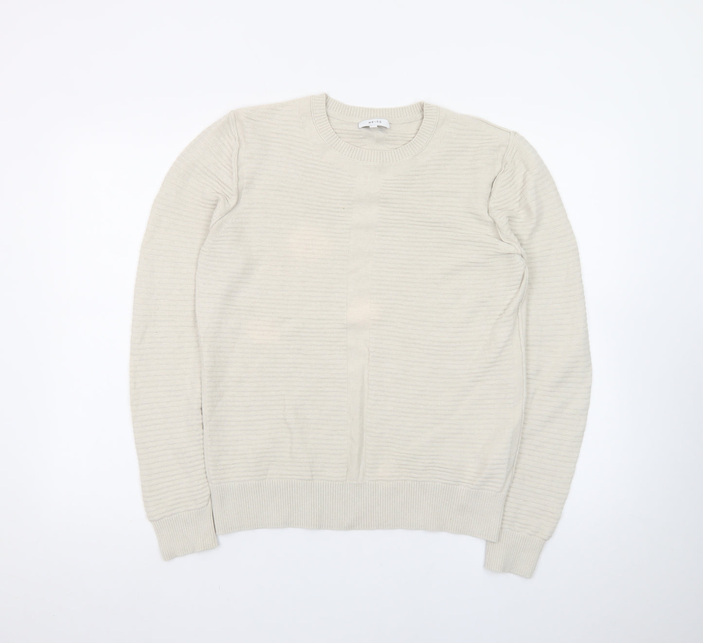 Reiss Men's Beige Cotton Crew Neck Pullover Jumper M