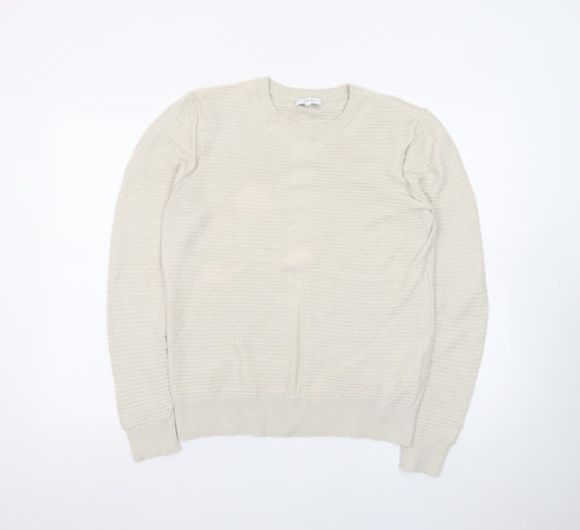 Reiss Men's Beige Cotton Crew Neck Pullover Jumper M