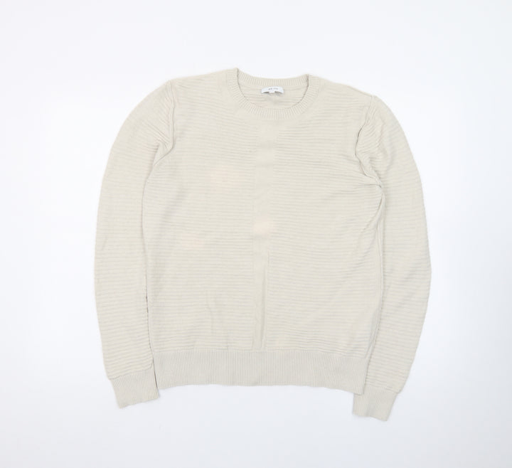 Reiss Men's Beige Cotton Crew Neck Pullover Jumper M