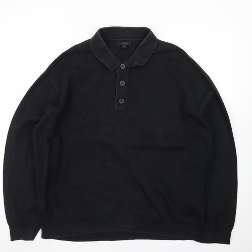 COS Men’s Black Collared Henley Cotton Jumper Size L