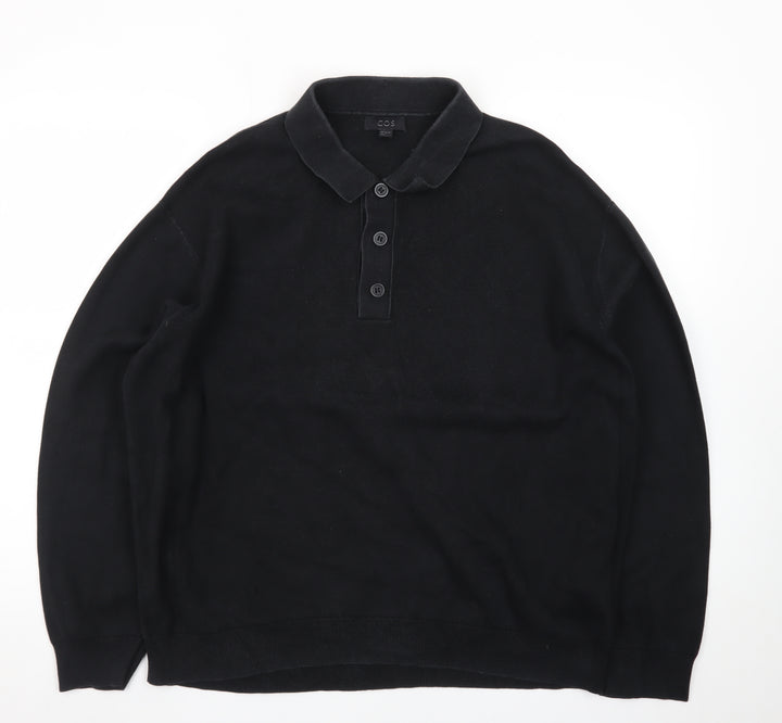 COS Men’s Black Collared Henley Cotton Jumper Size L