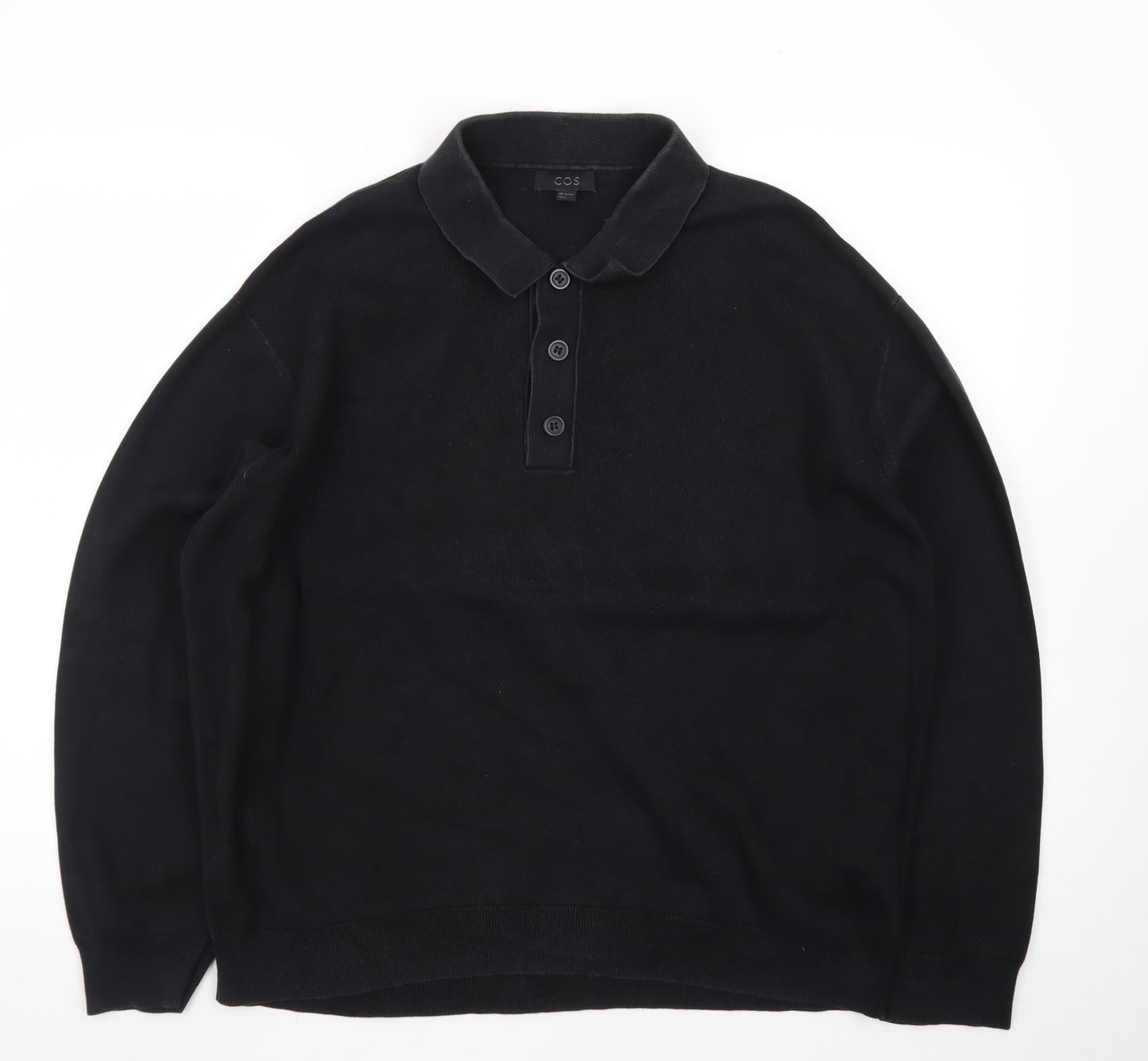 COS Men’s Black Collared Henley Cotton Jumper Size L