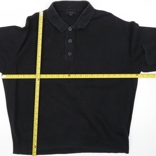 COS Men’s Black Collared Henley Cotton Jumper Size L