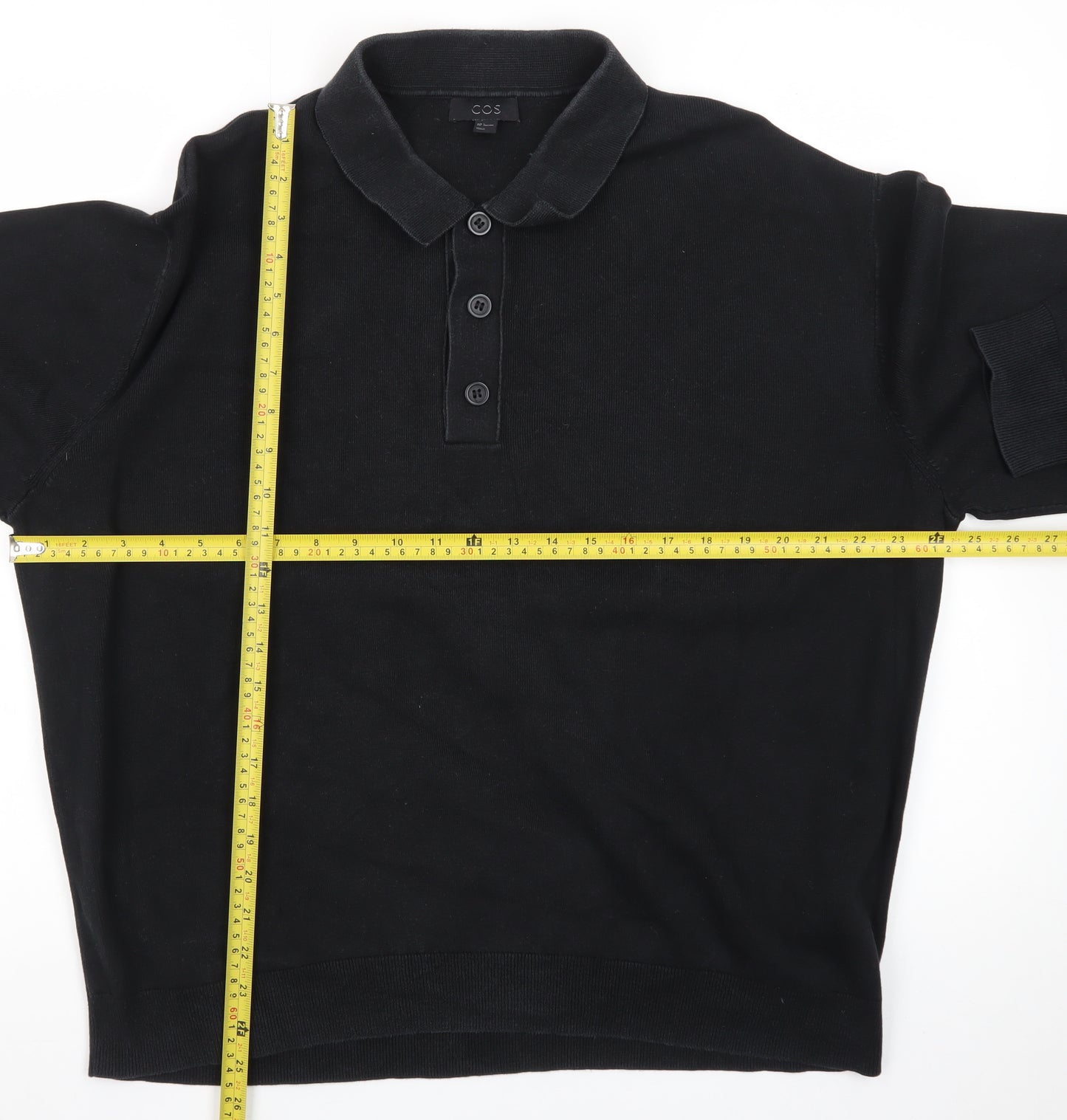COS Men’s Black Collared Henley Cotton Jumper Size L