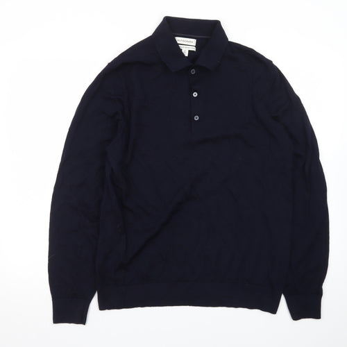 Marks and Spencer Men’s Black XL Merino Wool Collared Henley Jumper