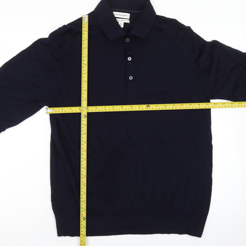 Marks and Spencer Men’s Black XL Merino Wool Collared Henley Jumper