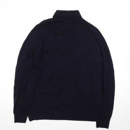 Marks and Spencer Men’s Black XL Merino Wool Collared Henley Jumper