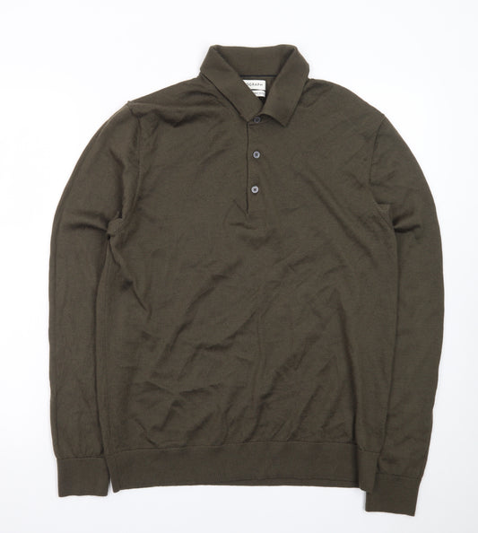 Marks and Spencer Men’s Green Merino Wool Henley Jumper L