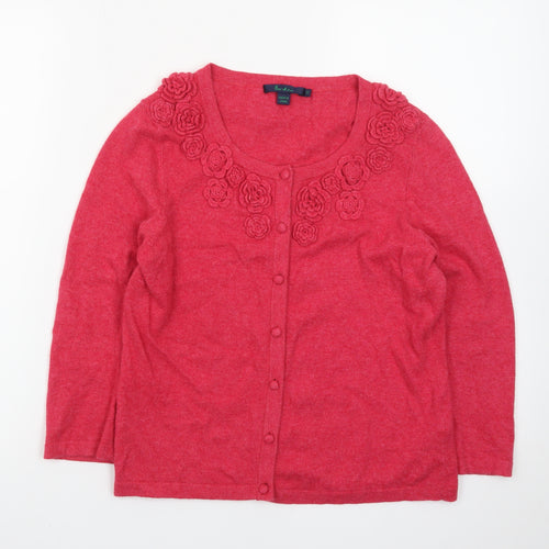 Boden Women Red 12 Cardigan Floral Embroidered Knit Jumper