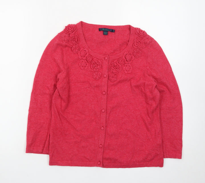 Boden Women Red 12 Cardigan Floral Embroidered Knit Jumper