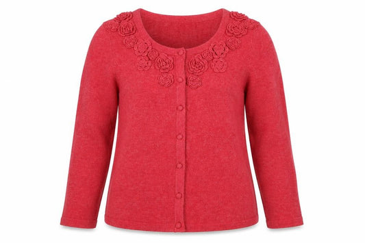 Front view of Boden Women Red 12 Cardigan Floral Embroidered Knit Jumper