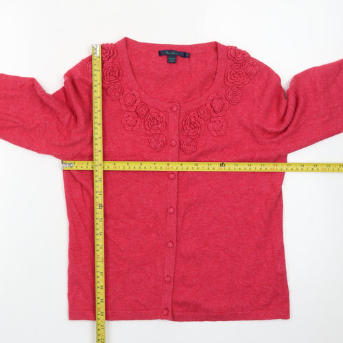 Boden Women Red 12 Cardigan Floral Embroidered Knit Jumper