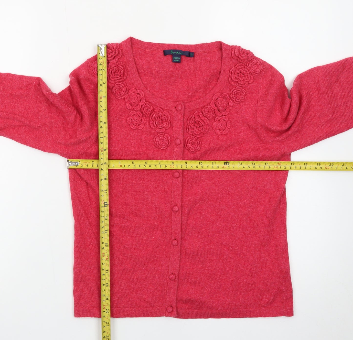 Boden Women Red 12 Cardigan Floral Embroidered Knit Jumper