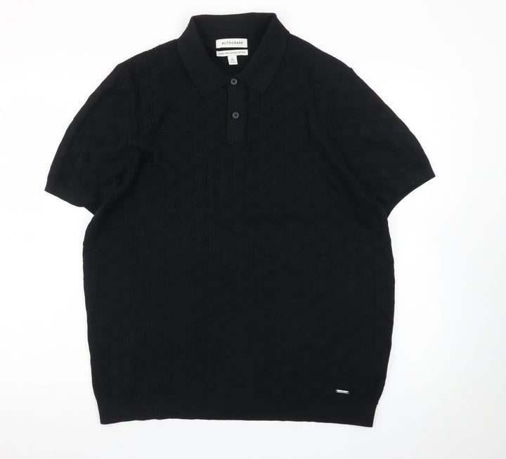 Marks and Spencer Autograph Men's Black Cotton Polo Shirt L Regular