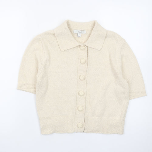 Marks and Spencer Women’s Beige Collared Short Sleeve Cardigan S Knit