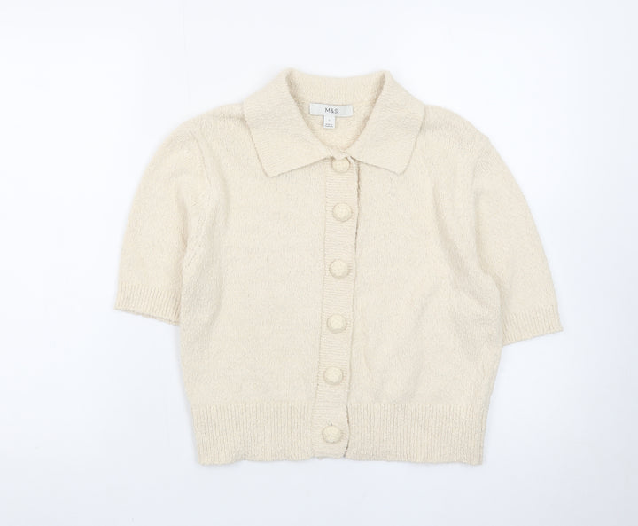 Marks and Spencer Women’s Beige Collared Short Sleeve Cardigan S Knit