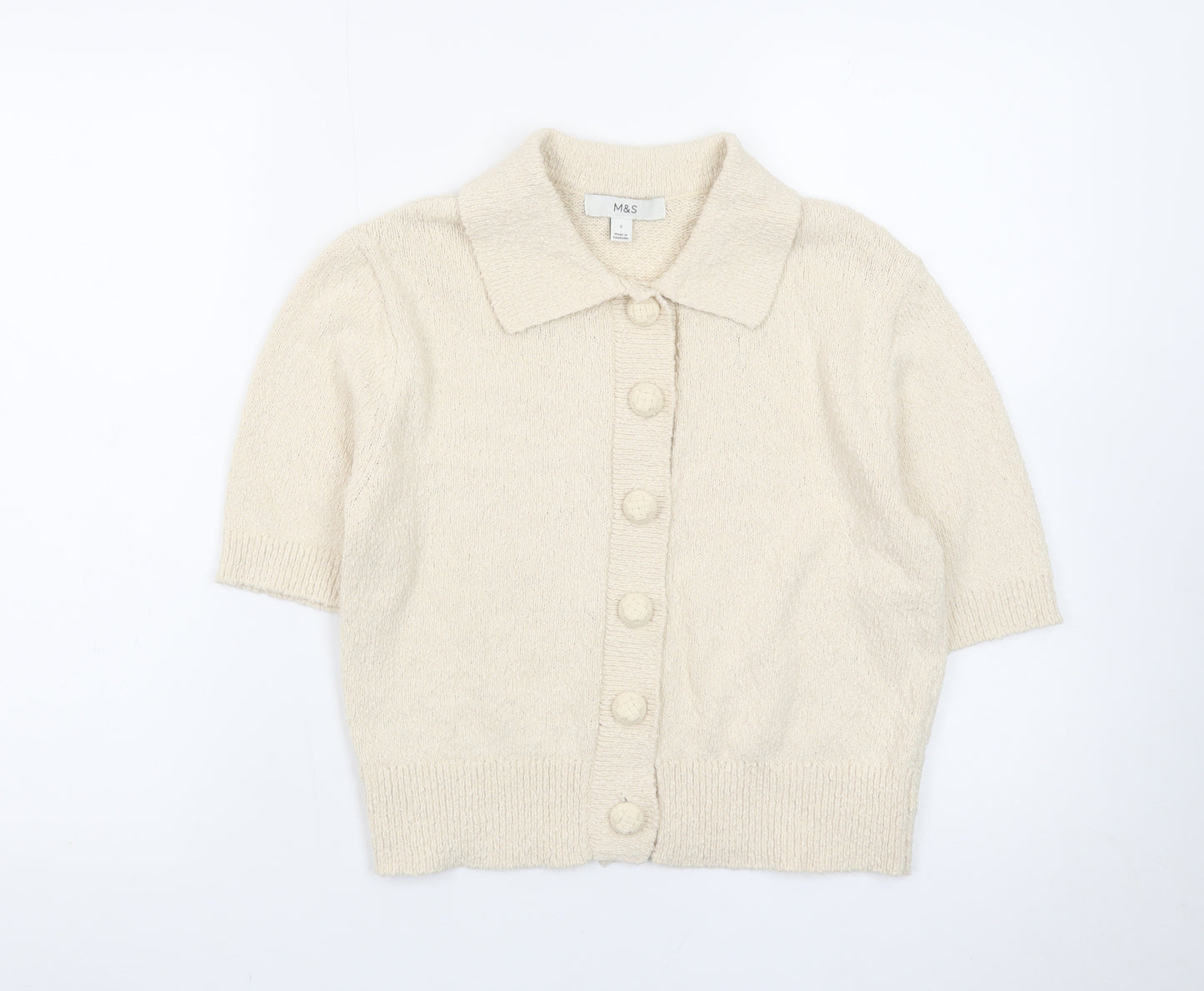 Marks and Spencer Women’s Beige Collared Short Sleeve Cardigan S Knit