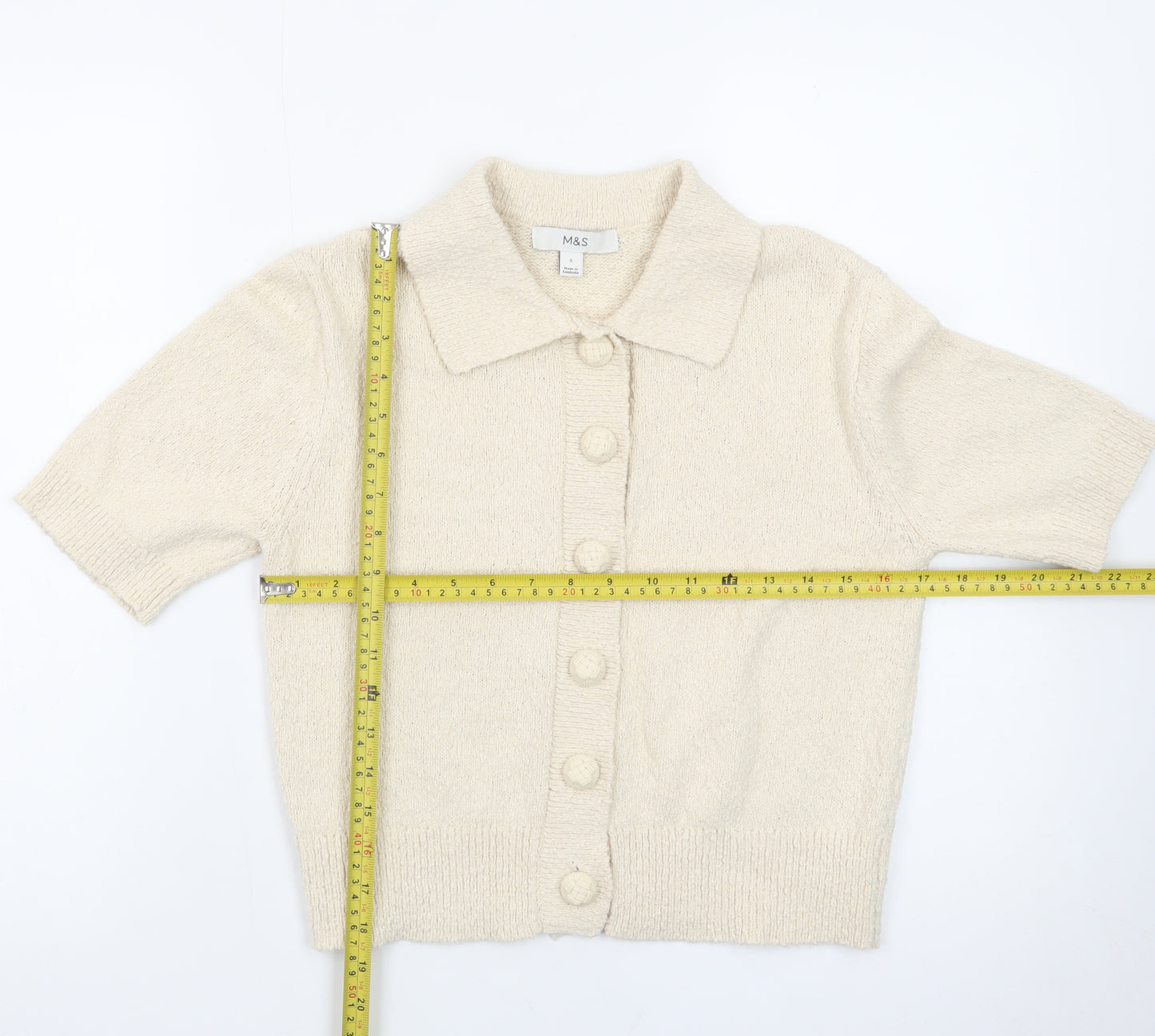 Marks and Spencer Women’s Beige Collared Short Sleeve Cardigan S Knit