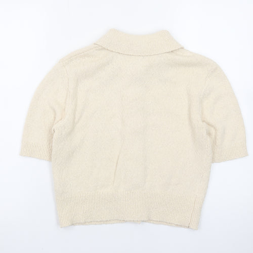 Marks and Spencer Women’s Beige Collared Short Sleeve Cardigan S Knit