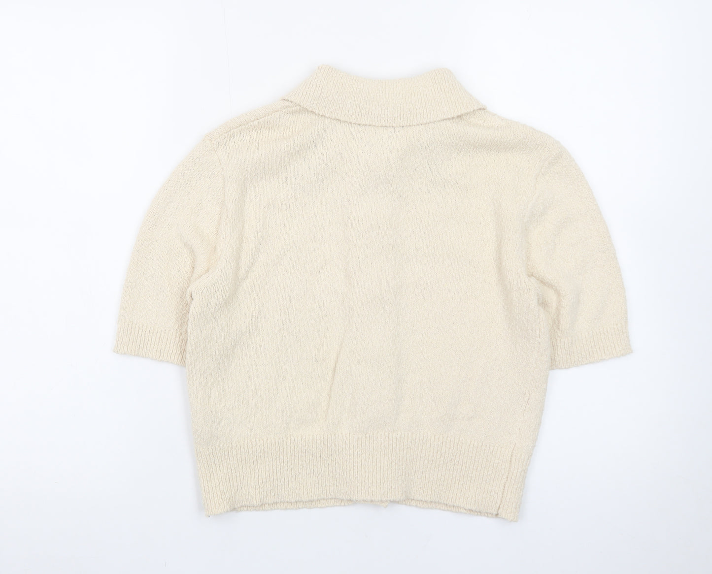 Marks and Spencer Women’s Beige Collared Short Sleeve Cardigan S Knit