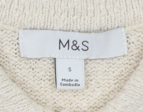 Marks and Spencer Women’s Beige Collared Short Sleeve Cardigan S Knit
