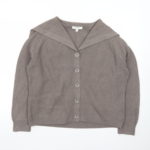 Marks and Spencer Women Brown L Button Collared Ribbed Cardigan