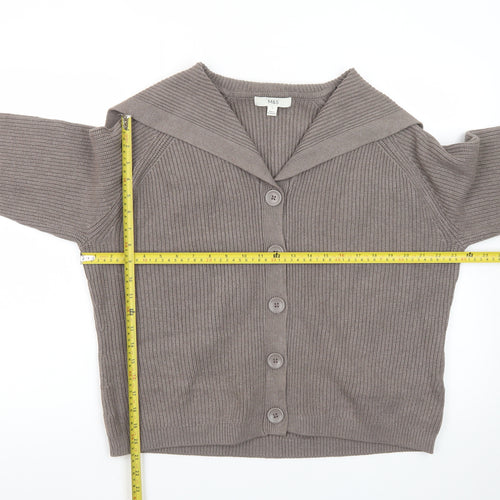 Marks and Spencer Women Brown L Button Collared Ribbed Cardigan