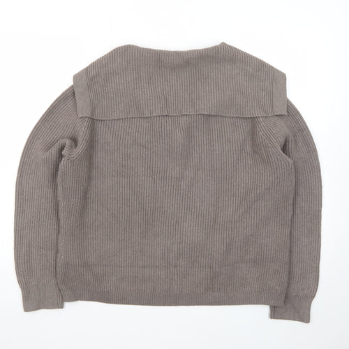 Marks and Spencer Women Brown L Button Collared Ribbed Cardigan