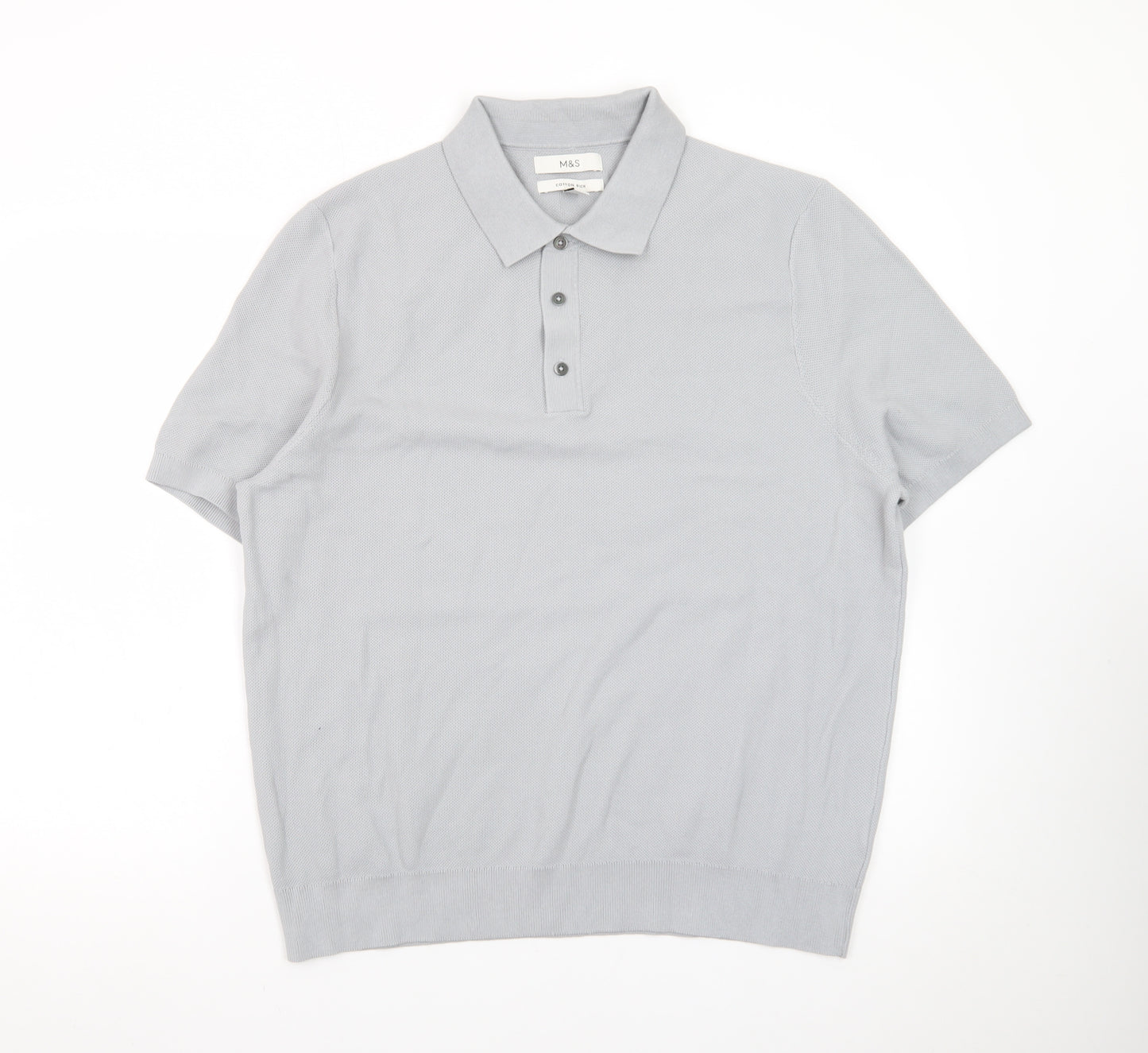 Marks and Spencer Men's Grey Cotton Polo Shirt XL Short Sleeve