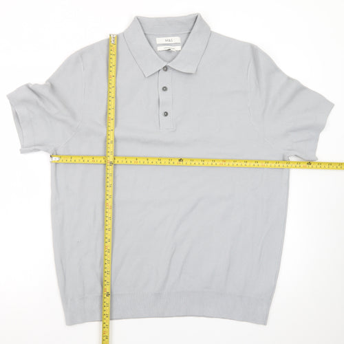 Marks and Spencer Men's Grey Cotton Polo Shirt XL Short Sleeve