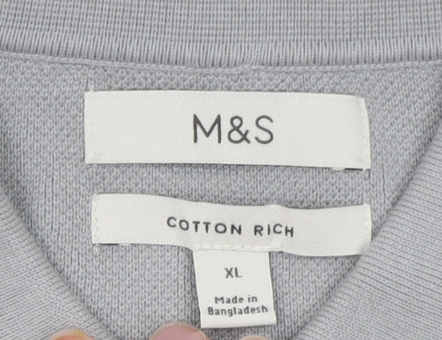 Marks and Spencer Men's Grey Cotton Polo Shirt XL Short Sleeve