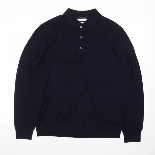 Marks and Spencer Men’s Black XL Merino Wool Collared Henley Jumper