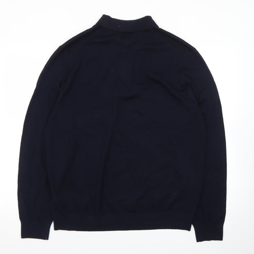 Marks and Spencer Men’s Black XL Merino Wool Collared Henley Jumper