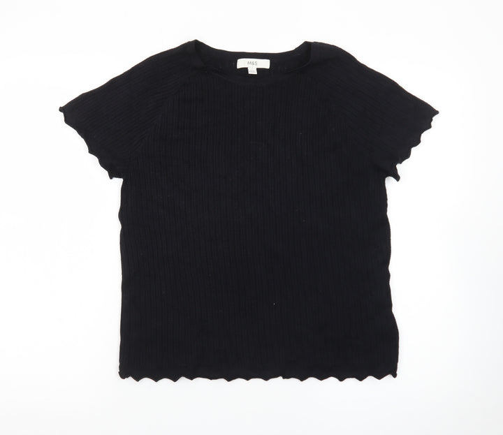Marks and Spencer Women's Black Short Sleeve Ribbed T-Shirt Size L