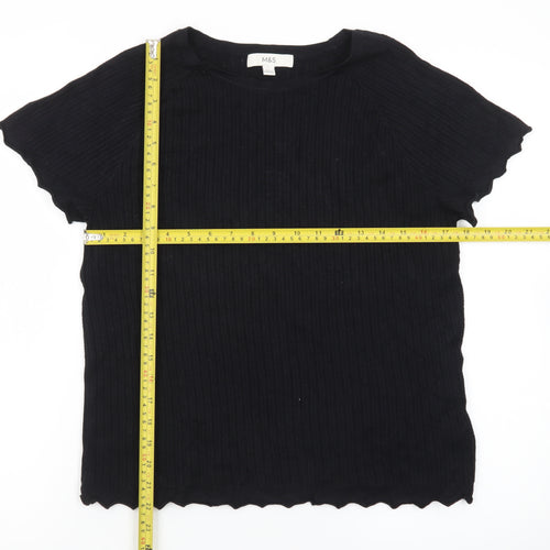 Marks and Spencer Women's Black Short Sleeve Ribbed T-Shirt Size L