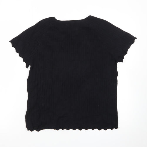 Marks and Spencer Women's Black Short Sleeve Ribbed T-Shirt Size L