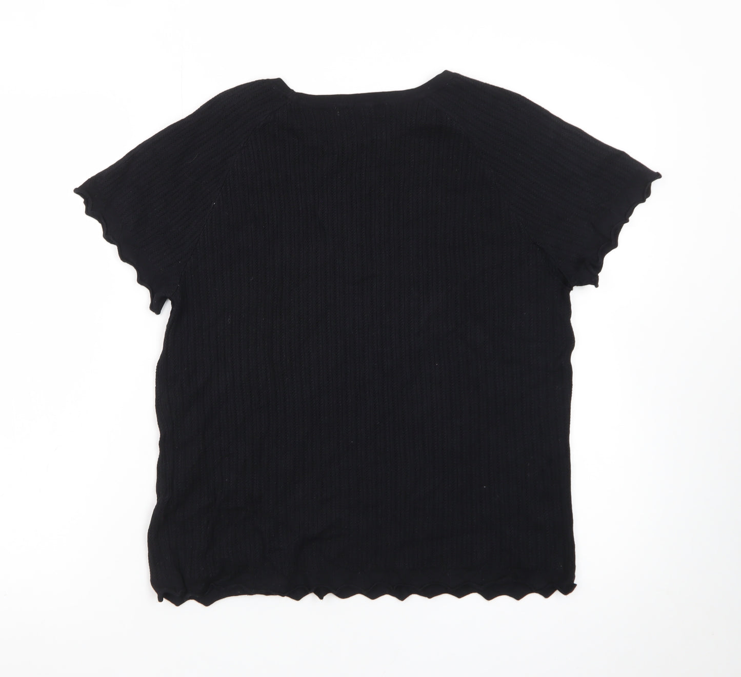 Marks and Spencer Women's Black Short Sleeve Ribbed T-Shirt Size L