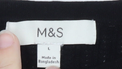 Marks and Spencer Women's Black Short Sleeve Ribbed T-Shirt Size L