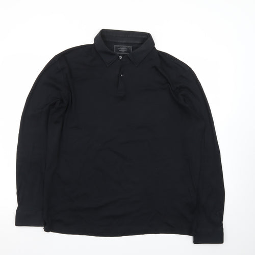 Charles Tyrwhitt Men's Black Long Sleeve Cotton Polo Shirt L
