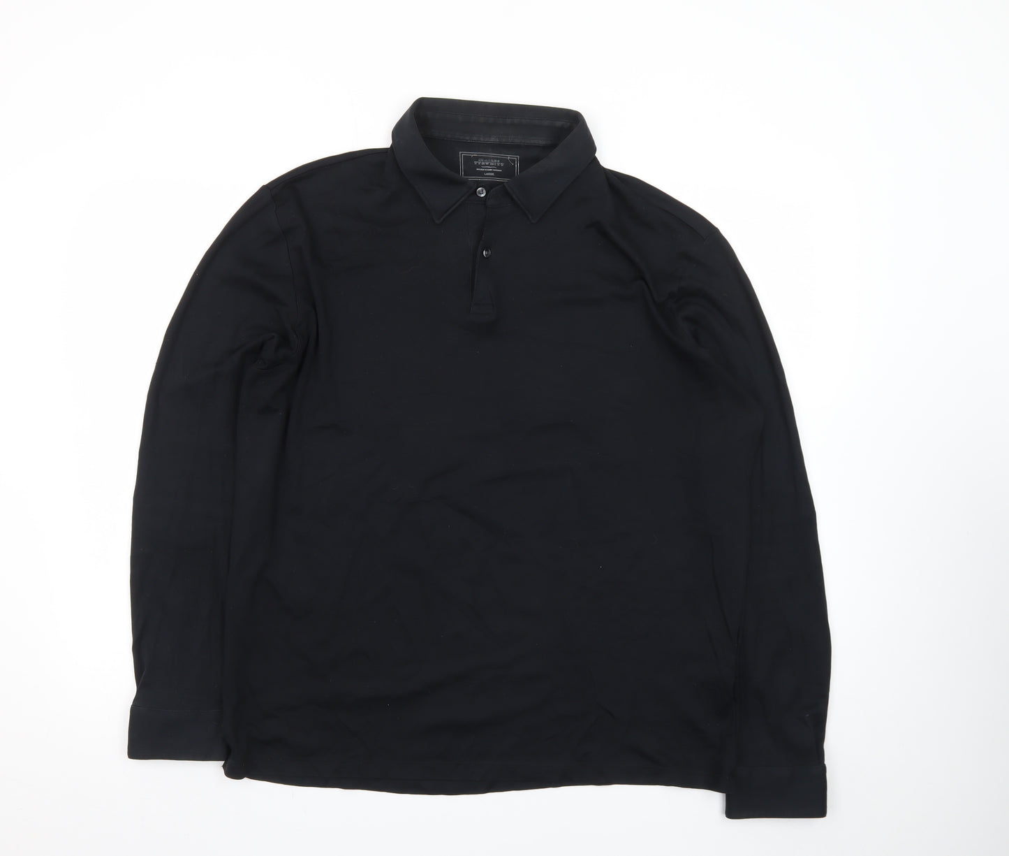 Charles Tyrwhitt Men's Black Long Sleeve Cotton Polo Shirt L